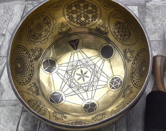 Geometría Sagrada Cubo de Metatrón Cuenco Tibetano Flor de la Vida - Sanación de Chakras Meditación Baño de Sonido de Yoga Conexión con la Energía Divina