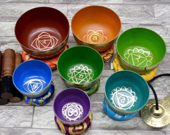 Tibetan singing bowl set of 7 - healing set - Meditation yoga sound baths - Seven chakra Bowls -Singing bowls with carry case tingsha cymbal