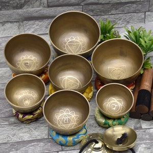 Natural Singing bowl set of 7 Tibetan singing bowls healing set Meditation yoga sound baths Seven chakra Bowls image 1