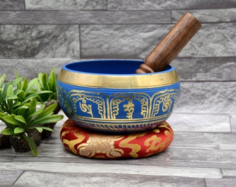 5 Inch High Quality Bronze singing bowl - mantra carved -Tibetan singing Bowl gift set meditation yoga healing -palm size bowls easy playing