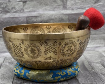 12 inch  Green Tara singing bowl - Tibetan Mantra carved Chakra Balancing Healing large singing bowls - meditation yoga - mindfulness