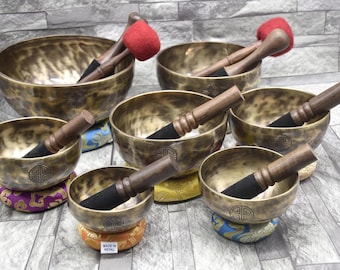 プロ仕様のフルムーンシンギングボウル 7音セット：チャクラバランス