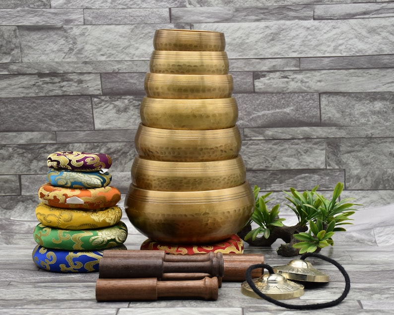 Hand Beaten Singing Bowl Set of 7 Seven Tibetan Singing With Etsy