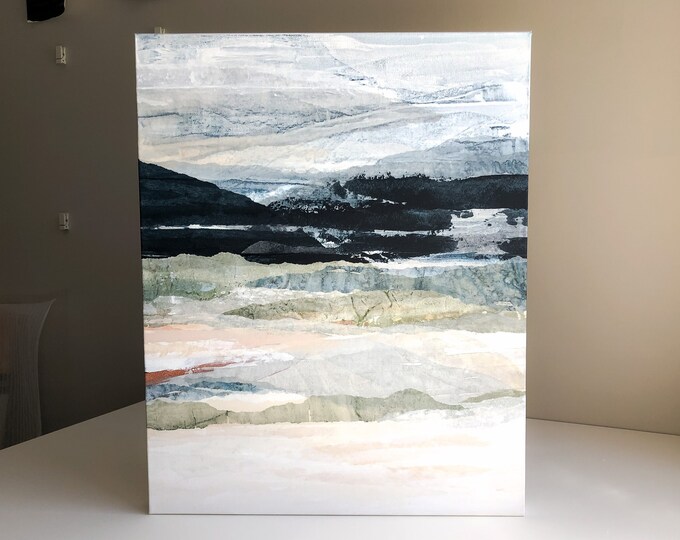 Navy Blue Abstract Painting, Original Landscape on Canvas, Boho Wall