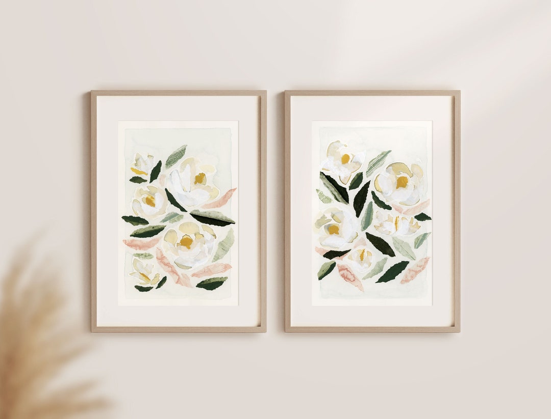 Set of 2 Floral Prints Modern Floral Wall Art Boho Flowers Etsy