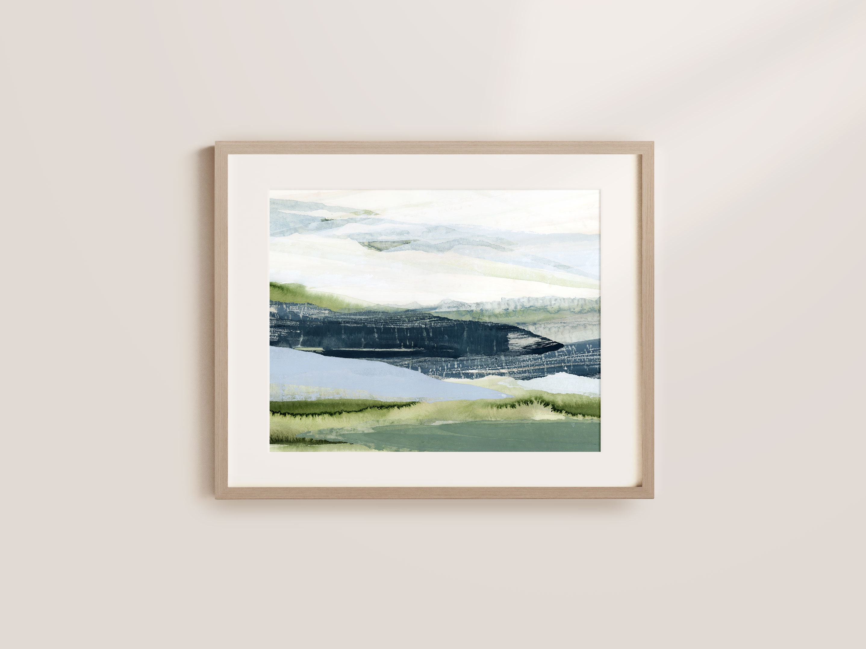 Abstract Landscape Art Prints Set of 2: Blue Green Meadow, Rolling ...