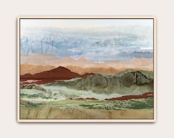 Earthy Abstract Landscape Wall Art: Sage Green and Mahogany Southwestern Desert Nature Print