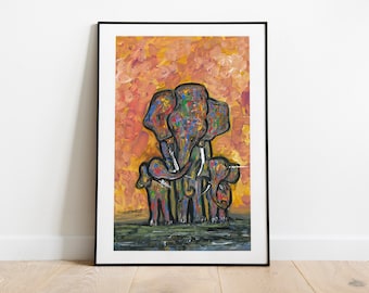 Three Elephants Print | Indian Artwork