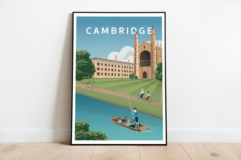 Cambridge Print Poster Cycling Travel image 1