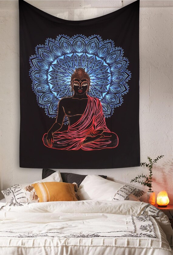 Indian Twin Size Lord Buddha Cotton Tapestry Ethnic Wall Hanging Bedspread Decor Indian Twin Size Lord Buddha Cotton Tapestry Ethnic Wall Hanging Bedspread Decor