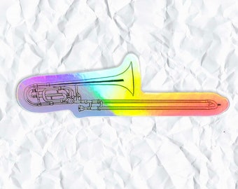 Holographic Trombone Sticker, Orchestra Sticker, Band Sticker, Gift for Musician, Music Teacher Gift, Water Proof, Brass Instrument, Decal