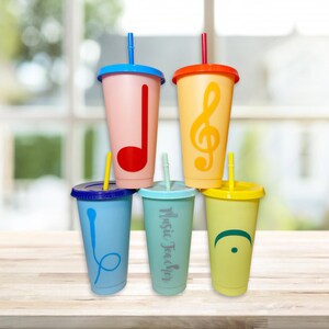 Custom Music Color Changing Cup, Treble Clef, Bass Clef, Music Note, Fermata, Microphone, Music Teacher Lid, Straw, Personalized Name