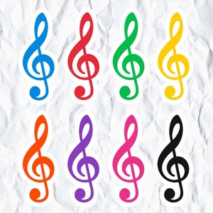Treble Clef Stickers, Rainbow, Water Proof, Red, Orange, Yellow, Green, Blue, Purple, Pink, Black, Musician Gift, Laptop Sticker, Classical