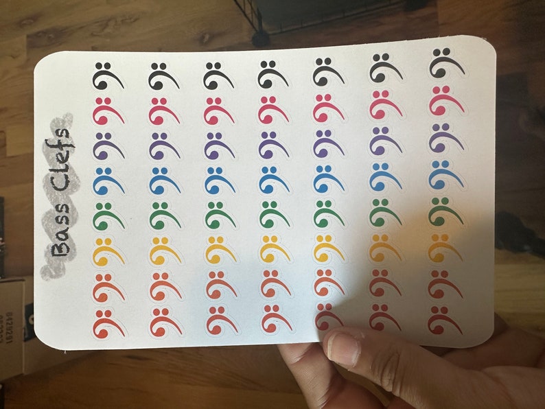 Bass Clef Sticker Sheet, Rainbow Music, Water Resistant, Planner ...