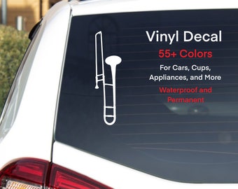 Trombone Vinyl Decal, Trombone Sticker, Brass Instrument Sticker, Bumper Sticker, Gift Music Teacher, Musician Gift, Waterproof, Laptop