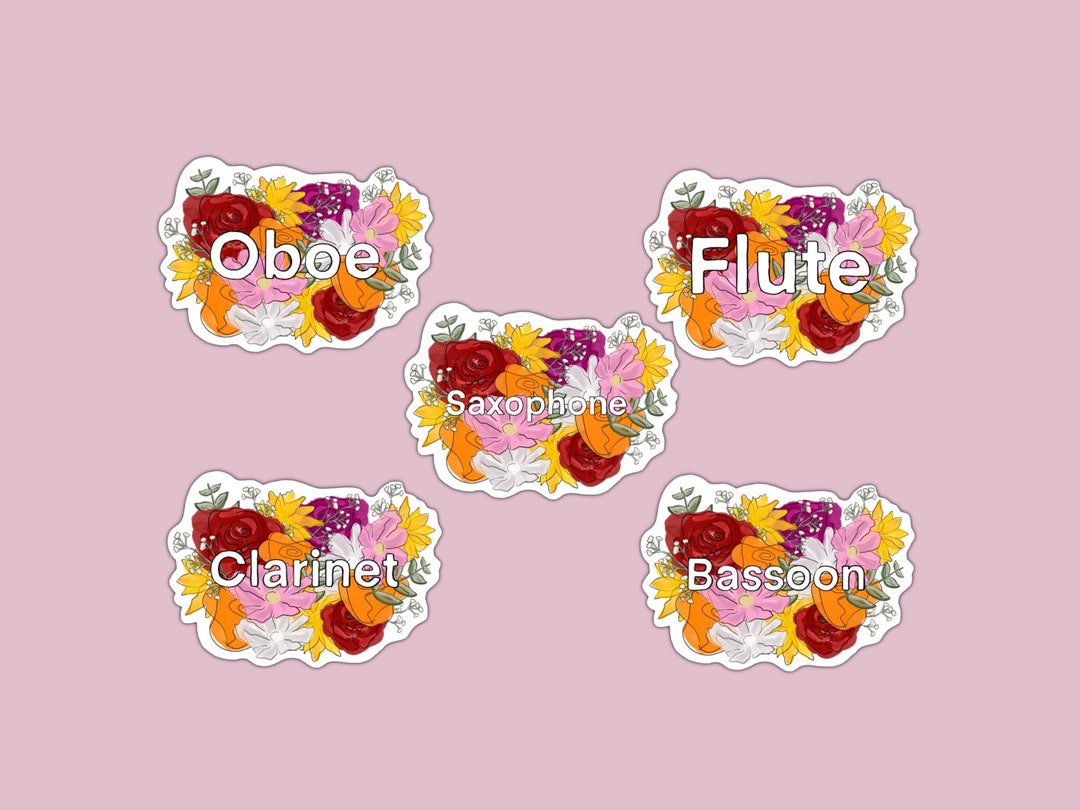 Flute Musical Instrument Sticker Instrument Flower Sticker, Flute, Clarinet, Saxophone, Oboe, Bassoon ...