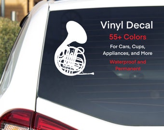French Horn Vinyl Decal, French Horn Sticker, Brass Instrument Sticker, Bumper Sticker, Gift for Music Teacher, Musician Gift