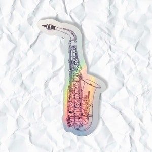 Holographic Alto Saxophone Stickers, Water Proof, Gift for Music Teacher, Musician Gift, Band, Tenor Sax, Baritone Sax, Saxophonist, Reeds