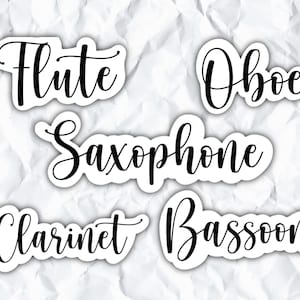 Woodwind Stickers, Flute, Clarinet, Oboe, Bassoon, Saxophone, Waterproof, Musician Gift, Gift for Music Teacher, Band Geek Orchestra, Holo