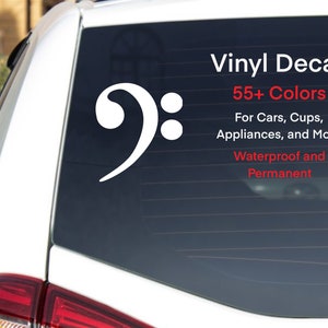 Bass Clef Vinyl Decal, Music Car Decal, Music Bumper Sticker, Music Sticker, Gift for Musician, Music Teacher Gift, Water Proof, Band Geek