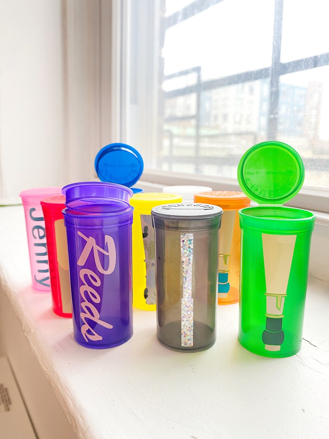 Custom Reed Soaker Cup, Pop Top Lid, Bassoon, Oboe, 50ML, 2.5 Inches, Pink, Blue