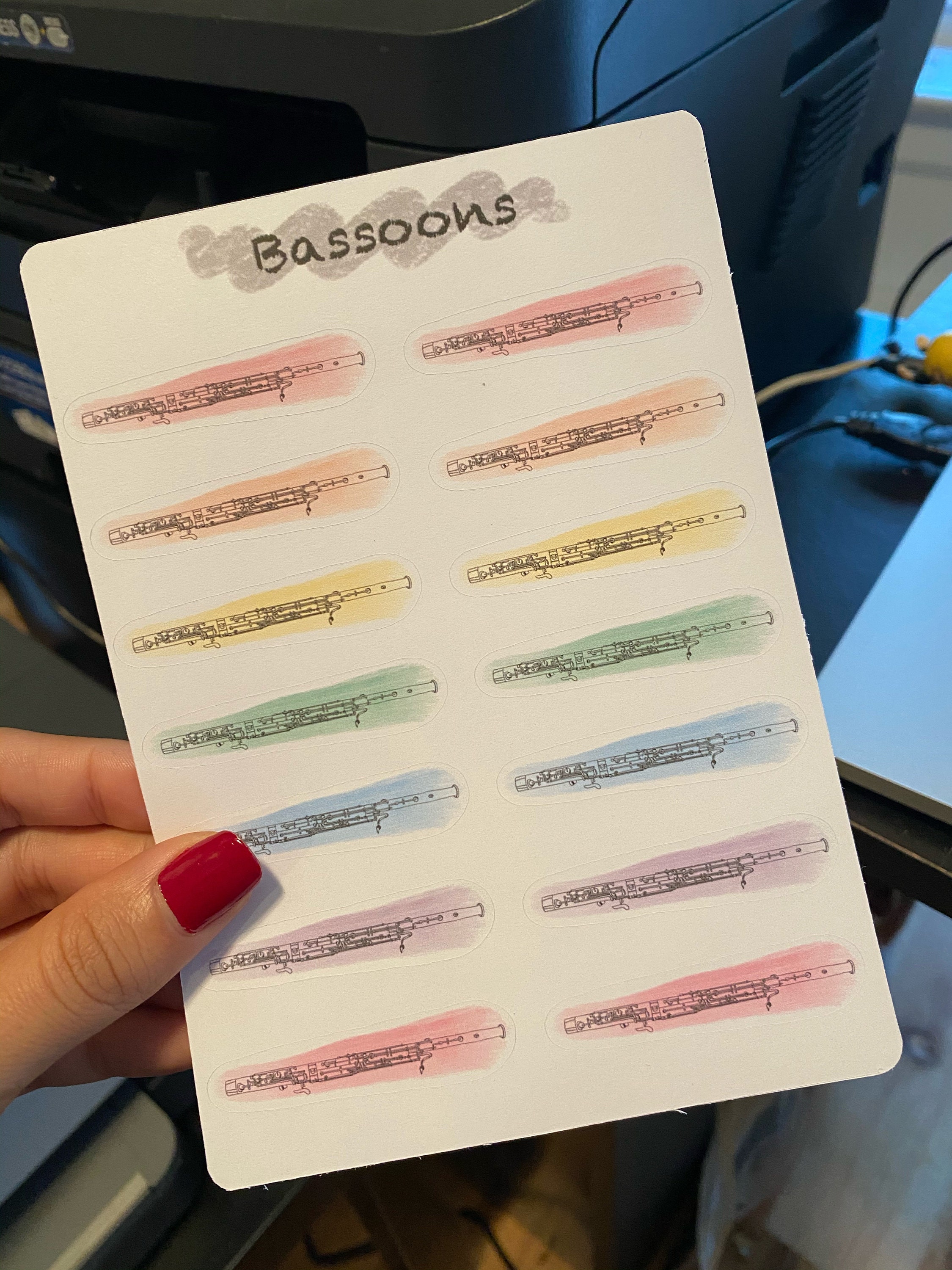 Bassoon Sticker Sheet, Rainbow, Woodwind Instrument, Orchestra, Band ...