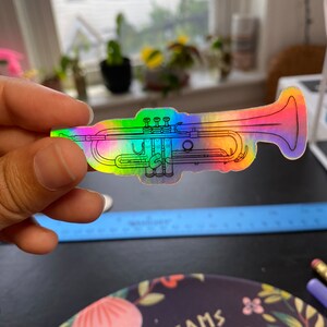 Trumpet Holographic Sticker, Holo, Gift for Music Teacher, Band Sticker, Orchestra Sticker, Water Proof Sticker, Instrument Sticker, Cornet image 2