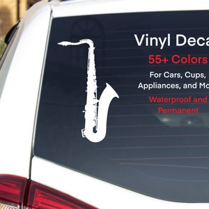 Tenor Saxophone Vinyl Decal, Sax Sticker, Gift for Music Teacher, Musician Gift, Band Sticker, Band Geek, Water Proof, Bumper Sticker