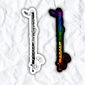 Adesivos para clarinete baixo, ímãs, preto e branco, arco-íris, à prova de água, resistente a UV, banda, orquestra, música clássica, instrumentos de sopro, presente