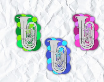 Tuba Stickers, Gift for Music Teacher, Musician, Water Proof, Brass Instrument, Euphonium, Low Brass, Band, Orchestra, Music Geek, Tubist