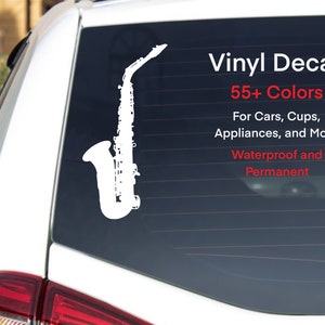 Alto Saxophone Vinyl Decal, Sax Sticker, Gift for Music Teacher, Musician Gift, Band Sticker, Orchestra Sticker, Water Proof, Bumper Sticker