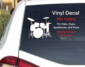 Drum Set Vinyl Decal, Rock Band Decal, Drum Set Sticker, Rock Band Sticker, Drummer, Gift for Music Teacher, Musician Gift, Bumper Sticker