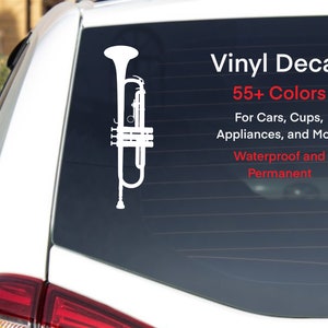 Trumpet Vinyl Decal, Trumpet Sticker, Brass Instrument Sticker, Bumper Sticker, Gift for Music Teacher, Musician Gift, Waterproof