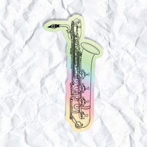 Holographic Baritone Saxophone Sticker, Waterproof, Gift for Music Teacher, Woodwind Instrument, Band, Orchestra, Music Education, Marching