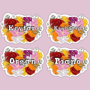 Piano Instrument Flower Sticker, Keyboard, Organ, Keytar, Pianist, Church Music, Gift for Musician, Classical Music, Orchestra, Water Proof