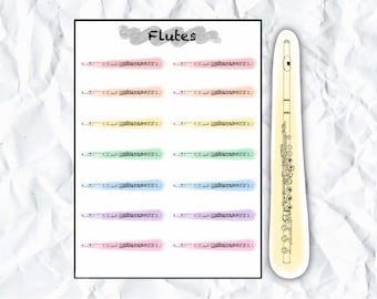 Rainbow Flute Sticker Sheet, Music Sticker, Musician Gift, Gift for Music Teacher, Woodwind Instrument, Orchestra, Band Geek, Planner, Decal
