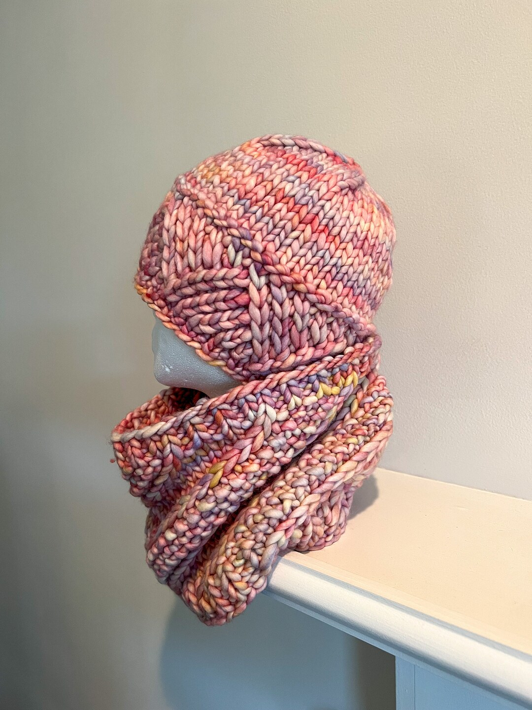 Hat and Cowl Set - Pink Rainbow - Etsy