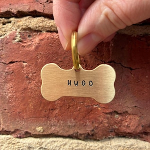 Hand Stamped Brass Dog Tag – Thick Bone Pet ID