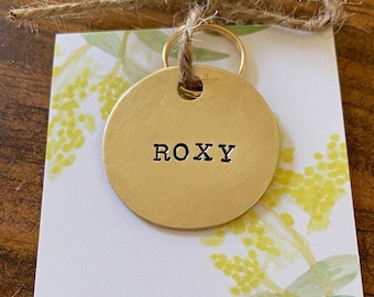 Dog Pet Name Tag - Hand Stamped Brass Metal