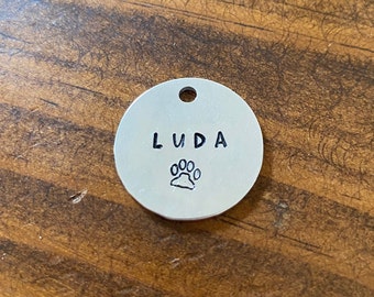 Dog Cat Pet Name Tag - Hand Stamped Aluminium Metal