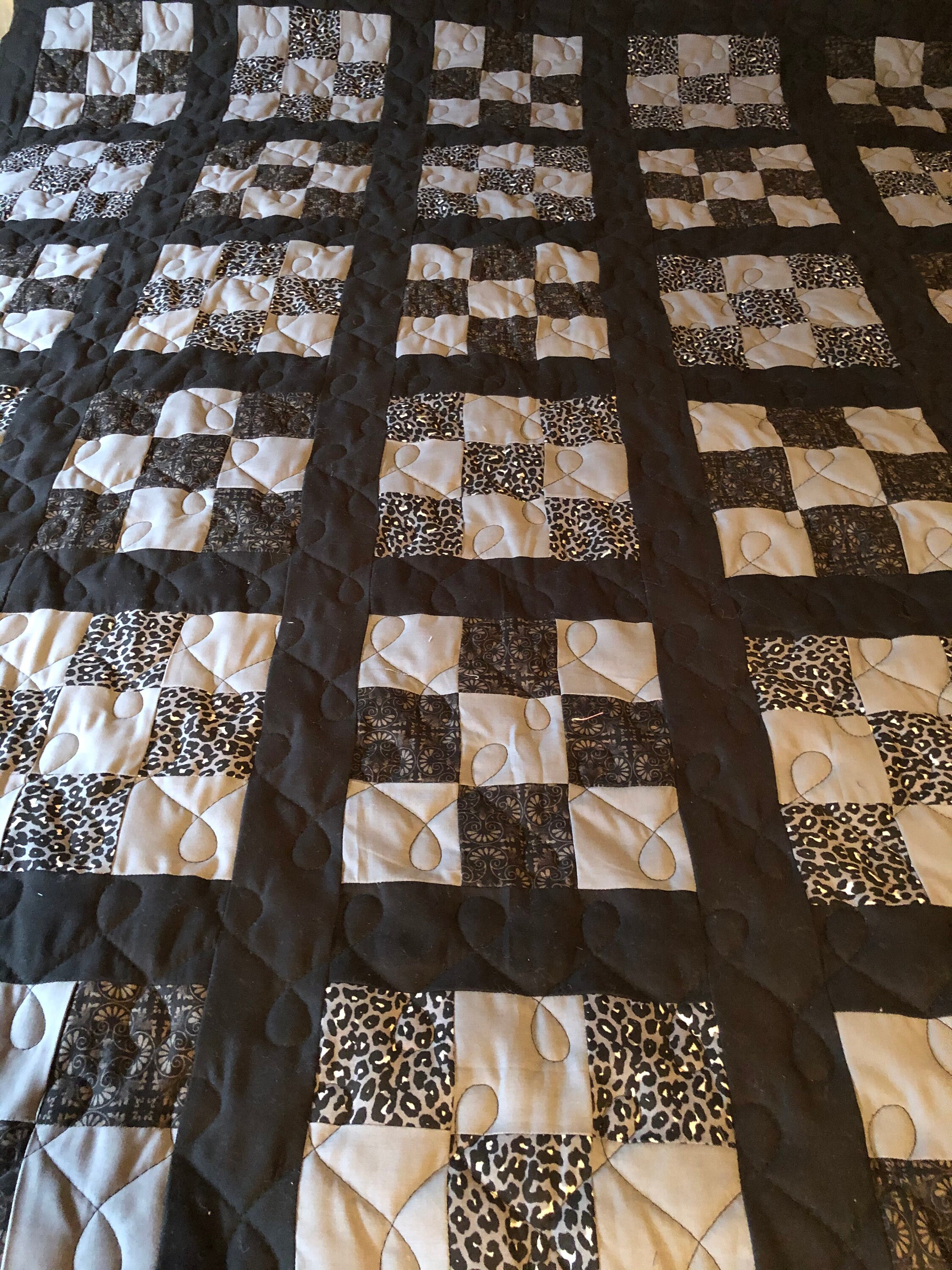 Black Gray Handmade Patchwork Quilt Etsy UK