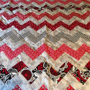 Red - Black - Gray Chevron Handmade Quilt