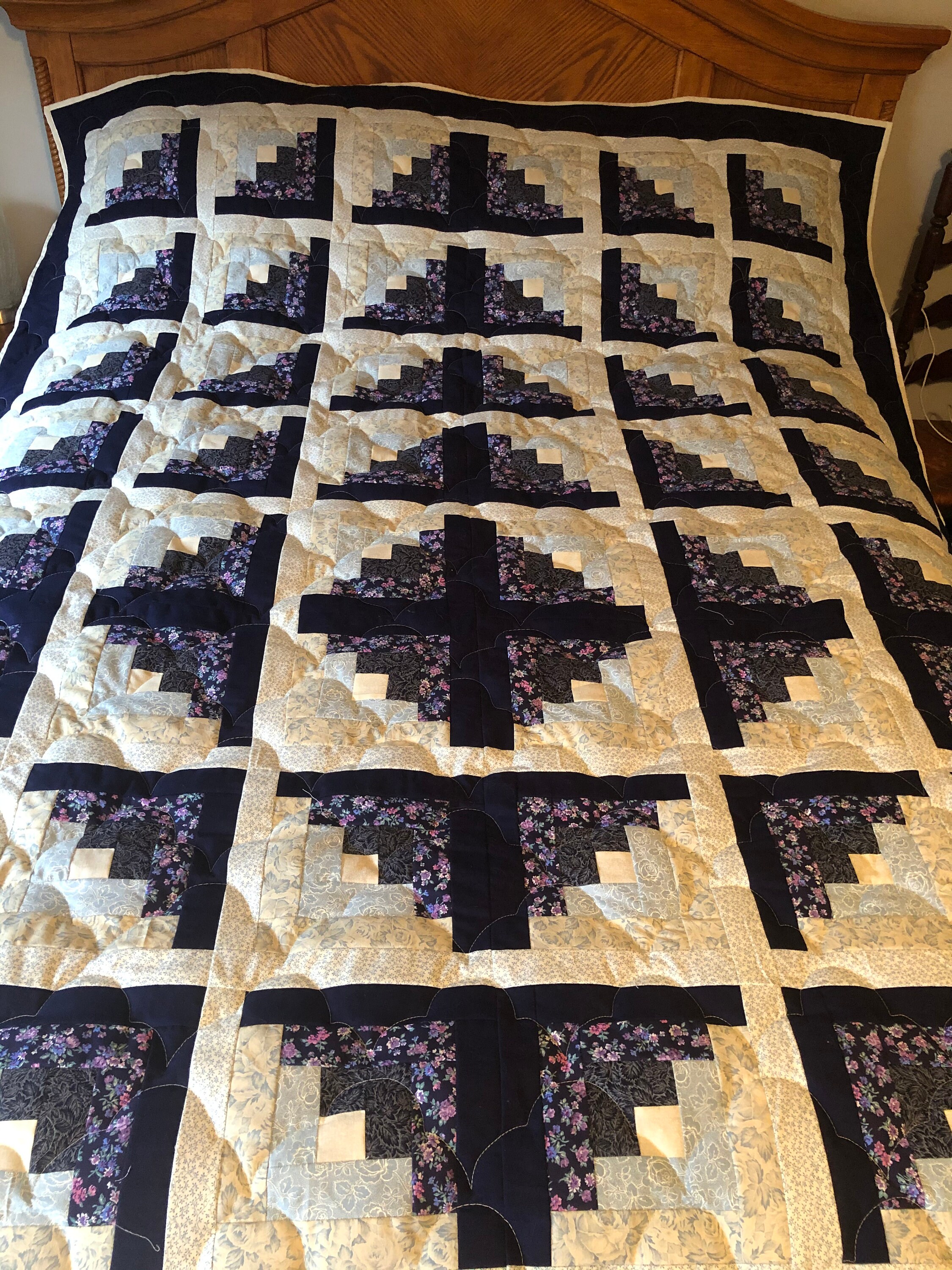 Blue and Cream Log Cabin Quilt Etsy Canada