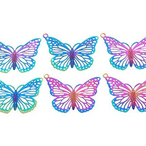 Holographic Butterfly Loop Earplug Holder Earrings dangle earring, stainless steel, hypoallergenic, neurodivergent, concert, rainbow, rave image 7