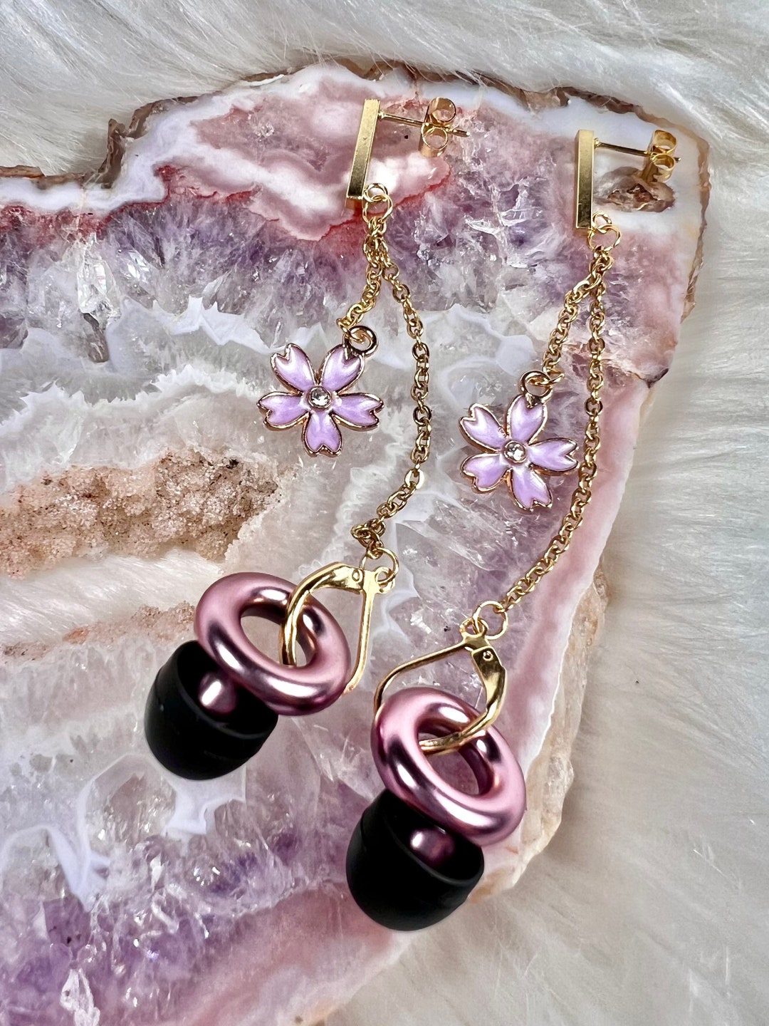 Flower Loop Earplug Holder Earrings Dangle Earring, Stainless Steel, Hypoallergenic