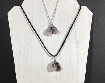 Rose Quartz and Amethyst- Stainless Steel Necklace - Heart Chakra - Attract Love - Strengthen Relationships - Rid Anxiety and Frustration