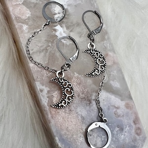 Filigree Moon Loop Earplug Holder Earrings - dangle earring, stainless steel, hypoallergenic, neurodivergent, concert