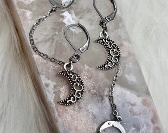 Filigree Moon Loop Earplug Holder Earrings - dangle earring, stainless steel, hypoallergenic, neurodivergent, concert