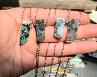 Green Moss Agate - Dainty Necklace - Stainless Steel - Hypoallergenic - Healing Crystals - Protection - Natural Gemstones - Witchy