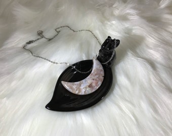 Dendricit Agate Crescent Moon - Pendant Necklace - Multiple Choices - Witchy Jewelry- Moonchild - Celestial Natural Stone Crystal